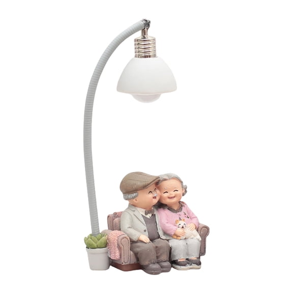 WINDLAND Resin Old Married Couple Adornment with LED Light Elderly Couple Figurine for Bedroom or Living Room Decoration
