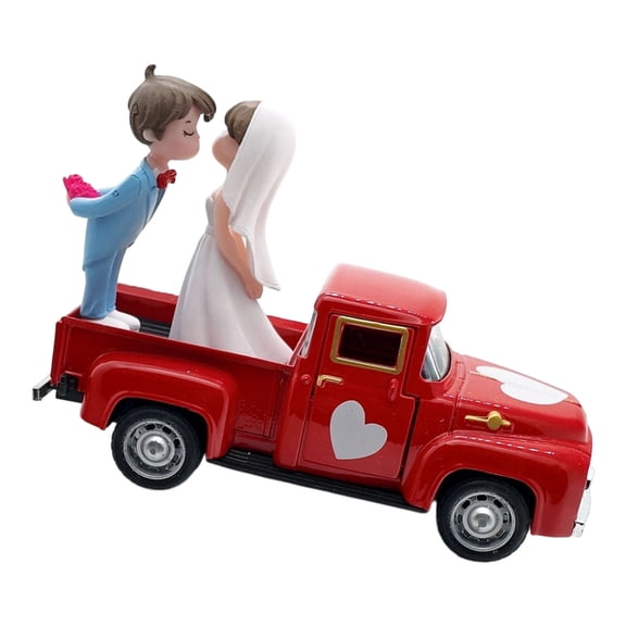 WINDLAND Retro Pickup Truck Model with Bride and Groom Figurines Ornament For Wedding Cake Toppers Decoration Couples Gift