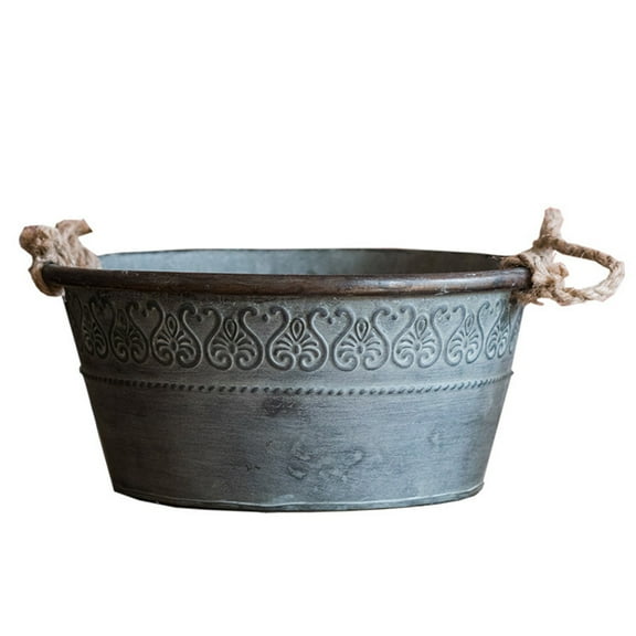 WINDLAND Retro Rope Handle Round Bucket Planter Perfectly Sized Metal Tray Seasonal Decor