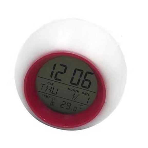 WINDLAND Round Digital Alarm Clock With Multicolor Mood Light Calendar Temperature Display Function Battery Operated Design