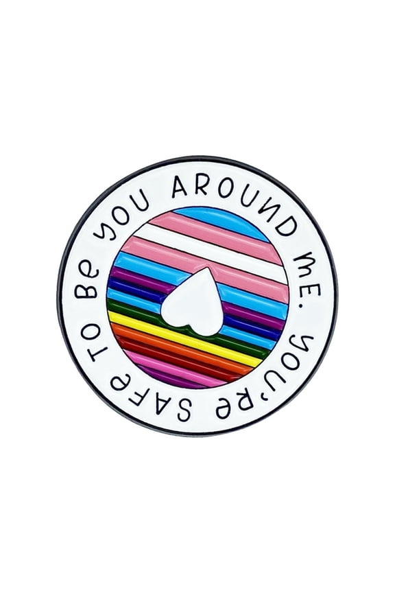 Round Rainbow Enamel Brooch Inspirational Quote Lapel Pin Accessory for Jackets