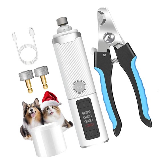 WINDLAND Routine Pet Nail Care Device with LED Light, USB Rechargeable Three-Mode Filing Set, Nail Cutter and 2 Filing Attachments for Regular Use
