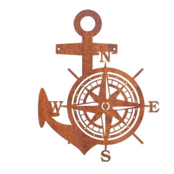 WINDLAND Rusted Metal Anchors Compass Wall Sculpture For Lake House Beach Theme Decors