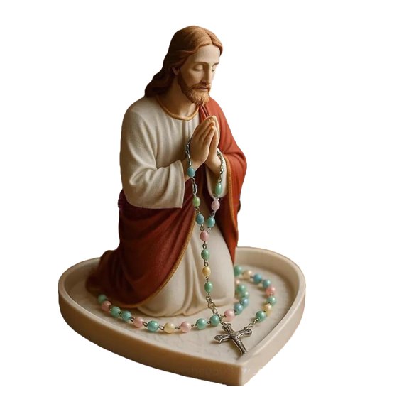 WINDLAND Sacred Resins Holy Mother Father Statue Rosary Storage Box Praying Jewelry Beads Holder Tray For Religious Keepsakes