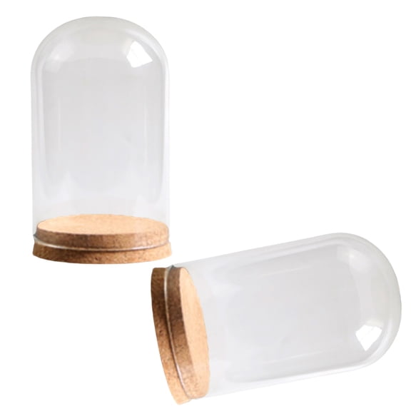 WINDLAND Set of 2 Mini Glass Display Cloche Dome with Cork Base for Home Decors and Small Item Showcases Glass Bells Jar Bottles