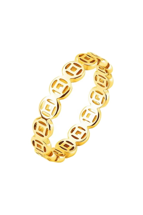 Wufu Copper Coin Ring Retro Trend Ethnic Style Indexes Finger Ring US Size 5-11