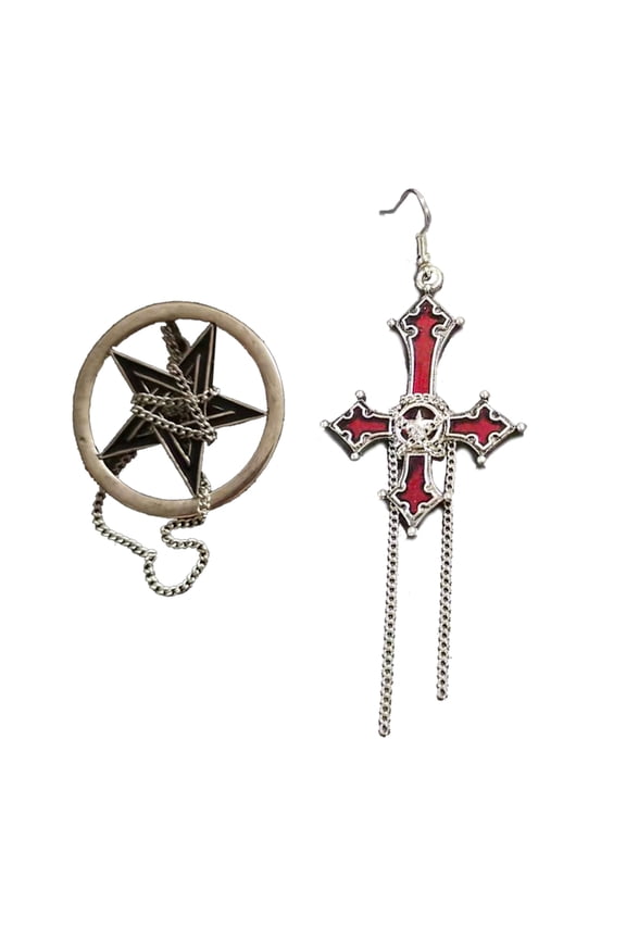 Gothic Punk Cross-Dangle Earrings Religious Jewelry Red Cross-Earring Punk Rock
