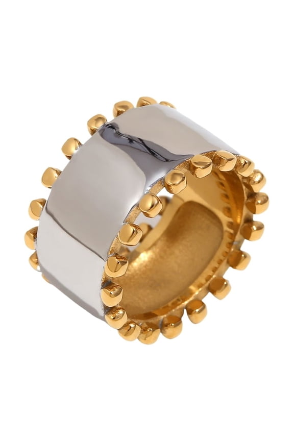 Elegant Earrings Finger Rings with Gold Bead Edge Stainless Steel Texture Opening Bangle Suitable for Women Present