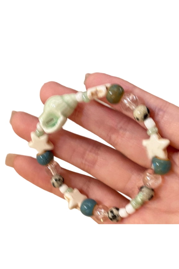 Stylish Ceramic Bead Bracelet With Conch Shell Starfish Charm Jewelry Accessory