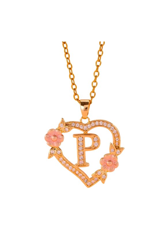 Stylish Floral Initial Brass Pendant Necklace Sturdy Alloy Chain Fashion Accessory Gift