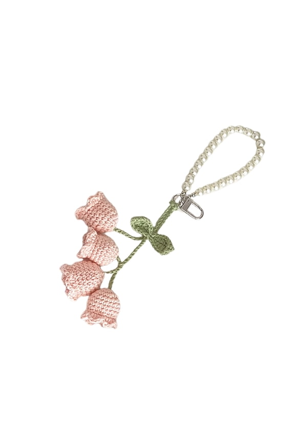 Pears Chain and Flower Keychain Knitted Flowers Bag Pendant Colorful Keyring for Women Handmade Key Chain Ornament