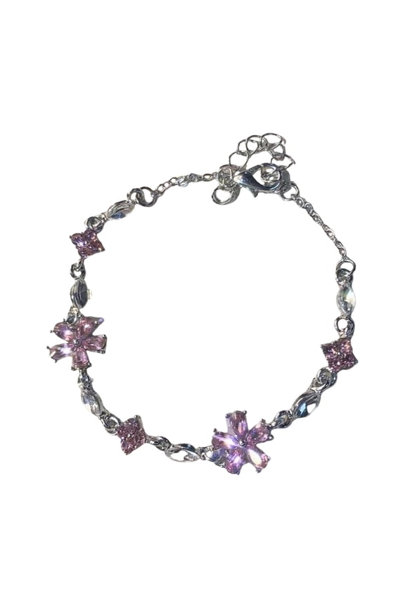 Stylish Pink Cherry Flower Wrist Chain Unique Bracelet Charm for Girls and Women