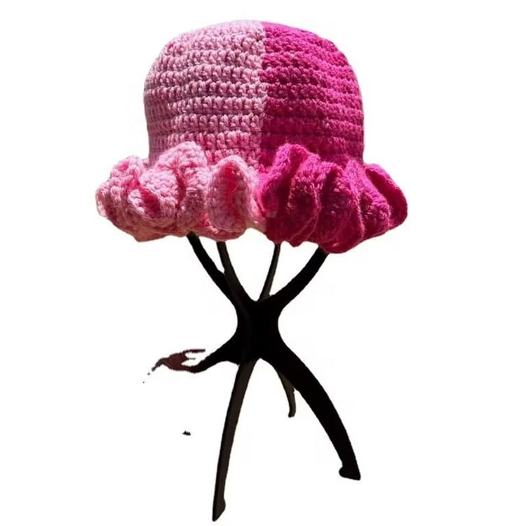 WINDLAND Sweet Girls Crochet Ruffled Brim Bucket Hat Cute  display picture 3