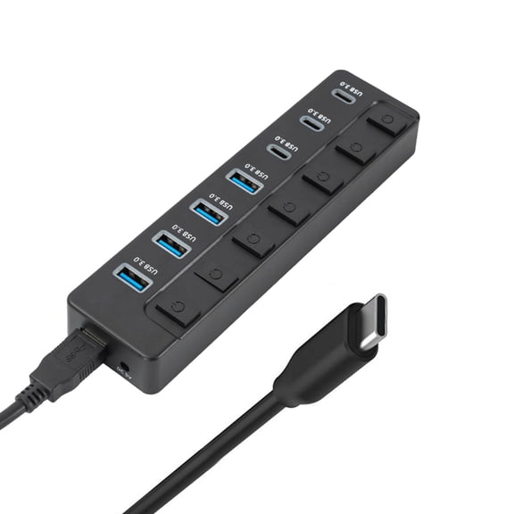 WINDLAND USB C Adapter 7 Port Multi Splitter 5Gbps Fast Speed Transfer With Individual Switches For Desktop Laptop