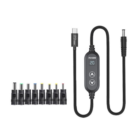 WINDLAND USB C DC5.5mm Power Supply 100W With 5V/12V/15V/19V/20V Multiple Output USB To Direct Power Cord 8 Adapters For Laptops