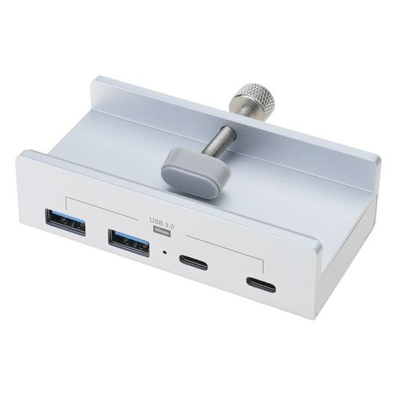 WINDLAND USB 3.0 Hub 4 Port Aluminum Alloy Clamp Hub Adapter for Computer Space Saving Easy Mount Desk Dock 5Gbps Transfer