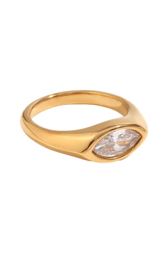 Vibrant Colorful Horse Eye Zircon Ring Gold Plated Stainless Steel Party Jewelry