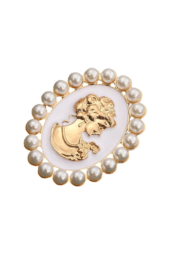 Victorian Cameo Pin With Sparkling Pearls Women Elegant Fashion Statement Brooch