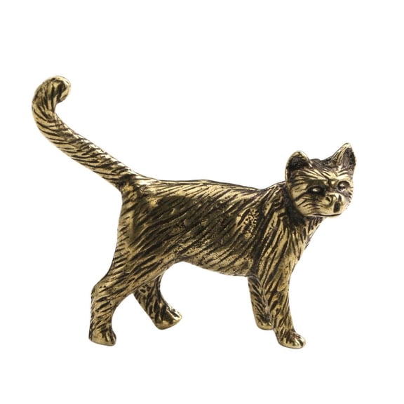 WINDLAND Vintage Brass Cats Miniature Figurine Antique Long-Tailed Kitten Statue Desktop Shelves Decoration Fengshuis Ornament