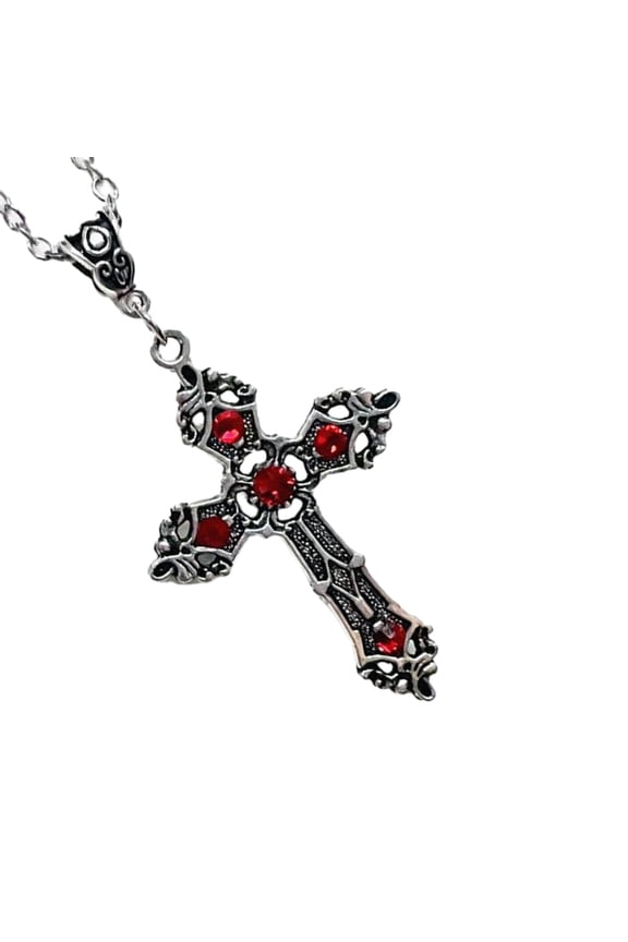 European and American Cross Necklace Gemstones Neck Chain Large Crosses Pendant Religious Jewelry Women Choker Neckchain