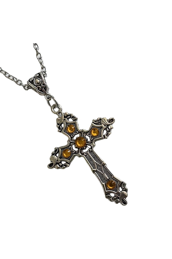 Vintage Gemstones Cross Necklace Light Luxury Women Clavicle Chain Punk Gothic