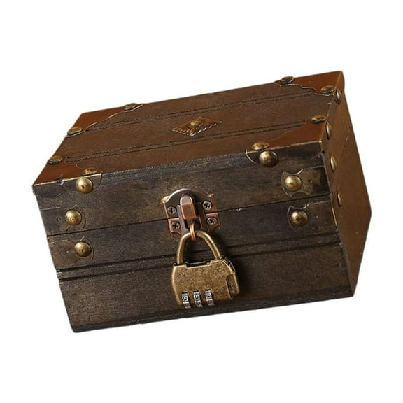 WINDLAND Vintage Pirate Themed Wood Treasures Chest With Secret Code Lock for Mysterious Storage and Home Decoration Daily Use