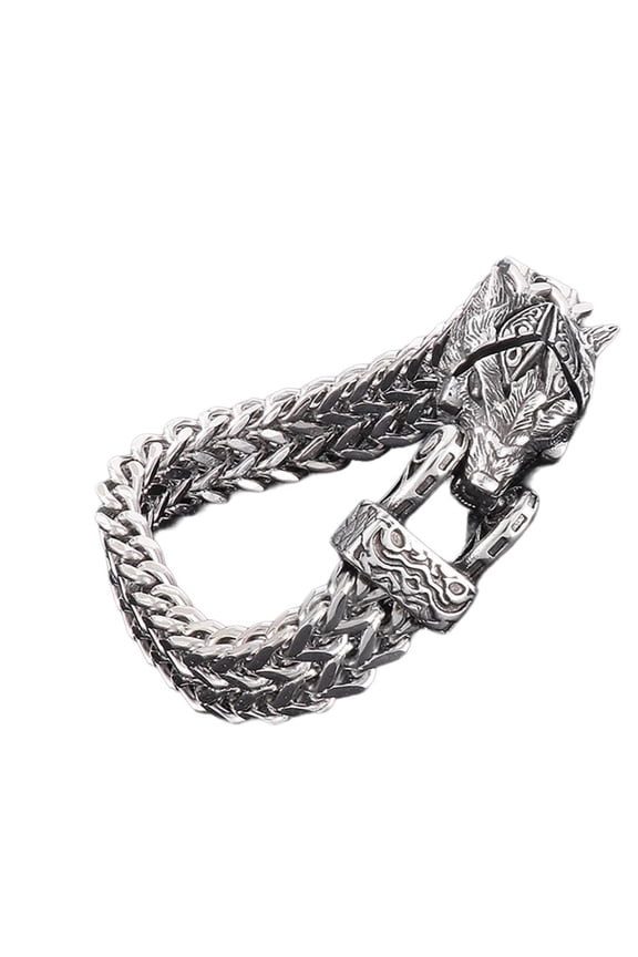 Wolf/Snake/Eagle Head Bracelet for Men Titaniums Steel Nordic Mythology Bangle