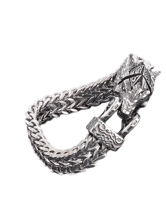 Wolf/Snake/Eagle Head Bracelet for Men Titaniums Steel Nordic Mythology Bangle