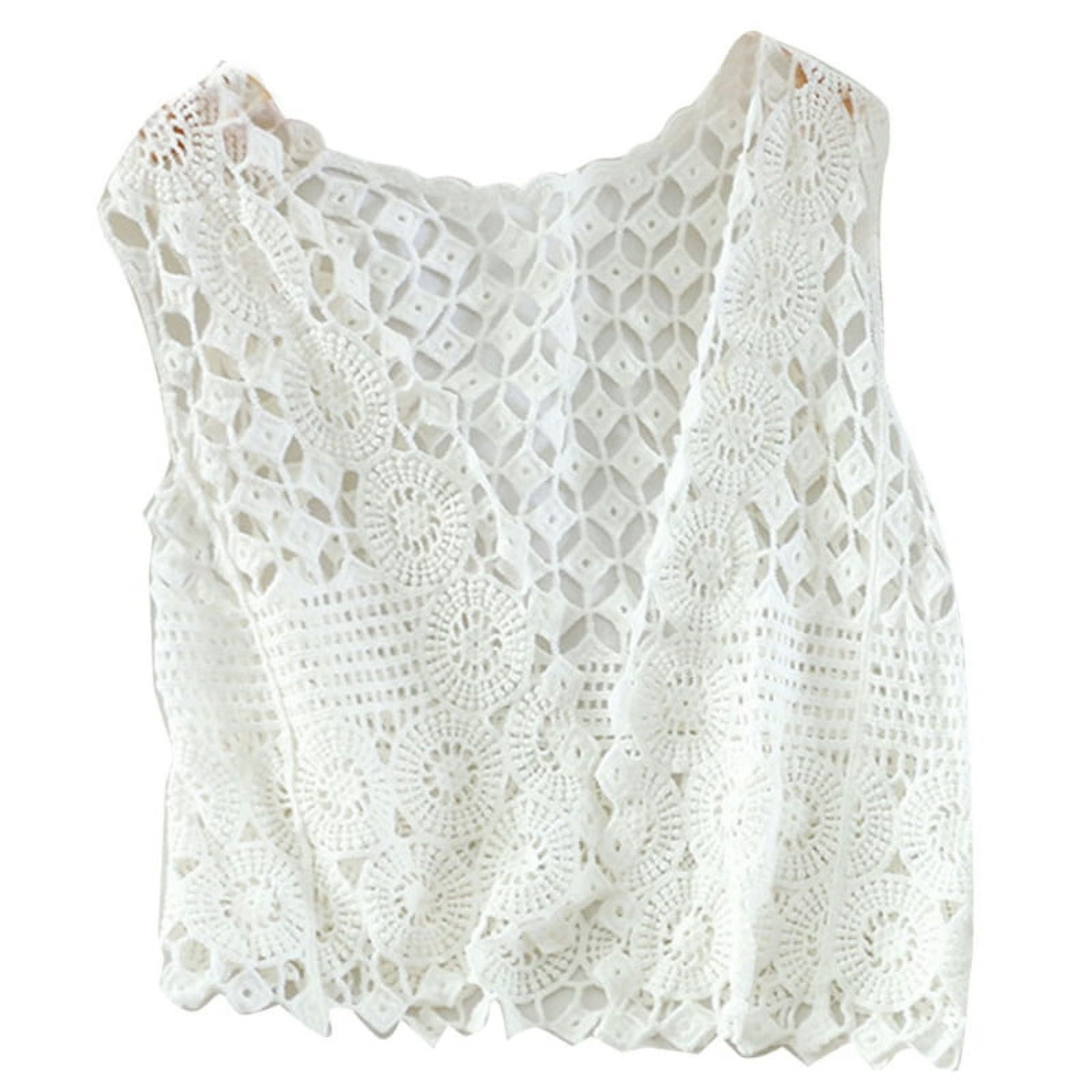 Crochet Vest Sleeveless Boho Lace Cardigan Stylish And Cute Cover Up, Medium, Beige-212216
