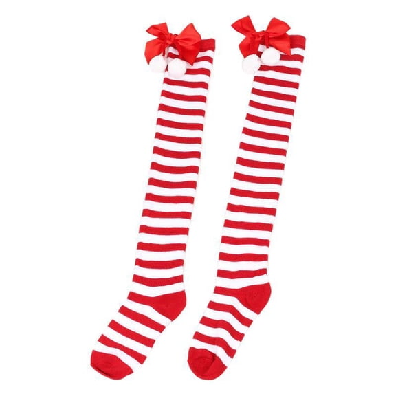 WINDLAND Women Striped Stocking Over The Knee Long Christmas Green Red Socks Bowknot