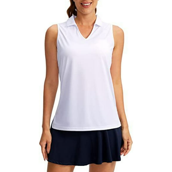 WINDLAND Women's V-Neck Top Sleeveless Shirt Tennis Golf Work Top with Collar Sports Training Tanks Top for Fitness