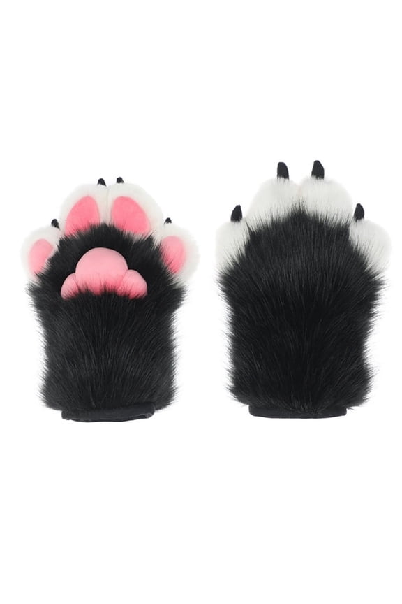 Womens Winter Warm Gloves Cosplays Bear Wolf Paw All-Cover Furry Plush Mittens for Girls Animal Tiger Foxes Cosplays