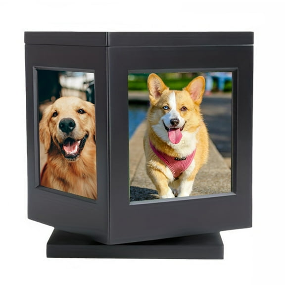 WINDLAND Wood Pet Memorial Frame Memorial Box with Rotating Photo Frame Cats Cremation Urn Pet Ashes Box for Pet Remembrance