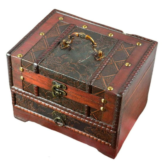 WINDLAND Wooden Jewelry Box with Mirror and Lock Large Capacity Organizer Case for Rings