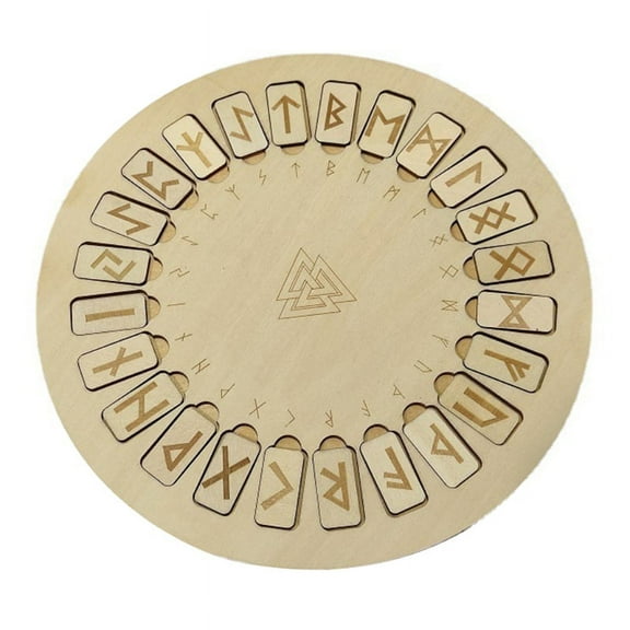 WINDLAND Wooden Runes Divination Engraved Board Wiccan Symbols Signs Set Round Tile Fortune-telling Altar Witchcraft Supplies