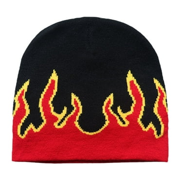 WINDLAND Y2K Beanies Knit Beanie Hat Flame Beanie Flame Skull Cap Skullies Beanie