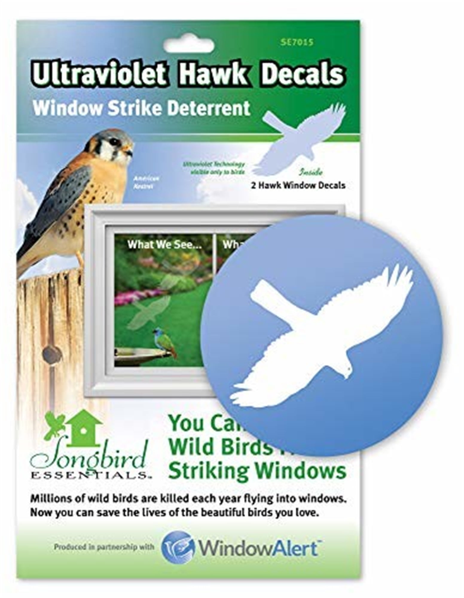 WINDOWALERT Songbird Essentials Hawk Anti-Collision Decal (SE7015) - UV-Reflective Window Decal to Protect Wild Birds from Glass Collisions - Made in The USA