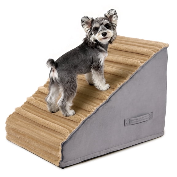 WINDRACING Pet Stairs, 15.7" H 3-Step High Density Foam Steps for Small Dogs & Cats, Non-Slip Bottom, Removable Washable Cover, Beige