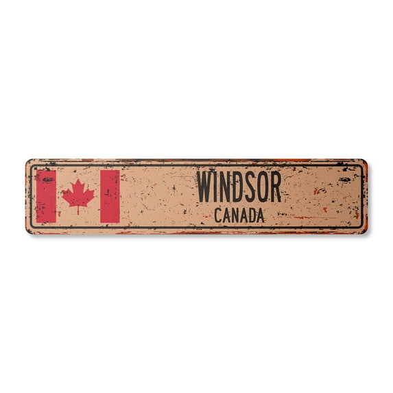 WINDSOR CANADA Vintage Aluminum Street Sign Canadian flag city country road rustic metal tin wall gift | Indoor/Outdoor | 30" Wide