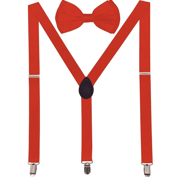 RED Men's Pre-Tied Adjustable Bow Tie with Y-Back Clip Suspenders for Tux Wedding Prom Formal (Back/Wine Red)