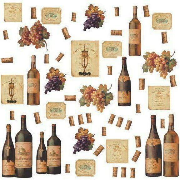WINE TASTING Peel & Stick Wall Decals Bottles Grapes Labels Cork Bar Kitchen Decor Stickers