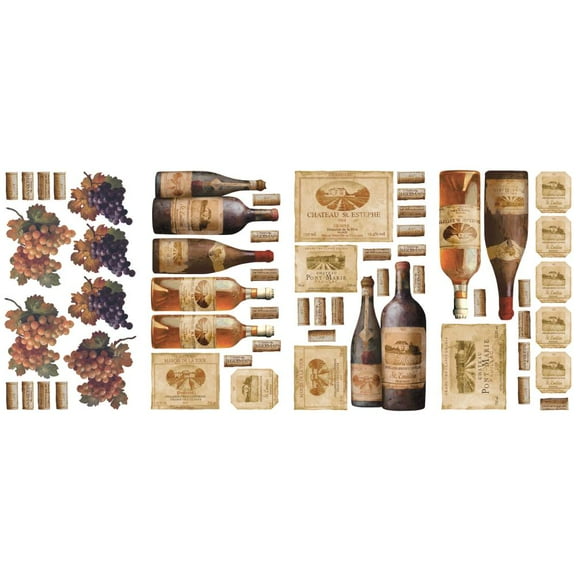 WINE TASTING Wall Decals Bottles Grapes Labels Stickers Kitchen Bar Den Decor