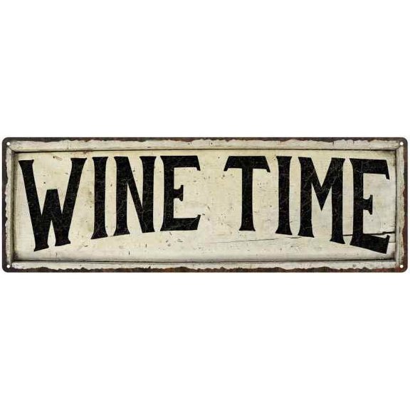 WINE TIME Farmhouse Style Wood Look Sign Gift 8x24 Metal Decor 108240028296