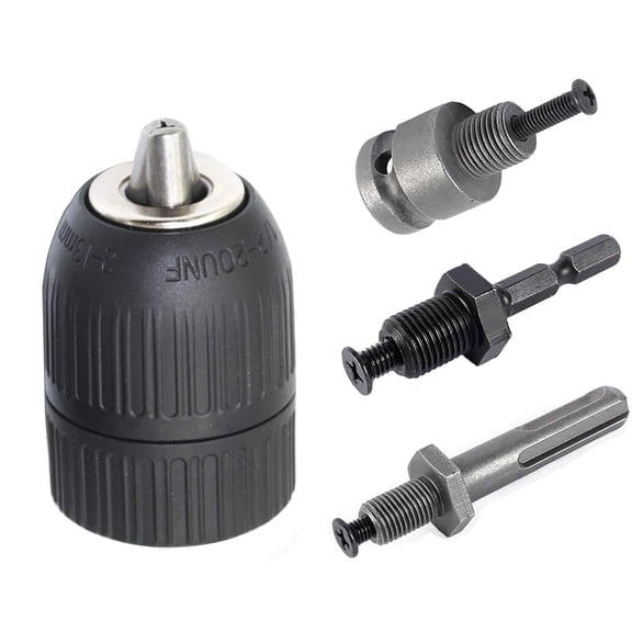 WINFA 2-13mm Keyless Drill Chuck Adapter Set, 1/2"-20UNF Thread with SDS-Plus Shank, 1/4" Hex Shank and 1/2" Square Female Socket, Heavy Duty Converter for Electric Drill and Hammer Drill