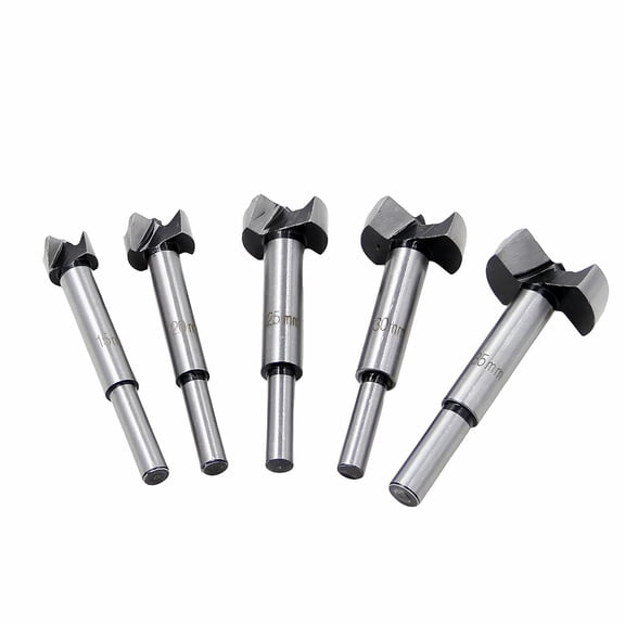 WINFA 5Pcs Carbide Wood Drill Bit Set 15-35mm, Tungsten Steel Forstner Style Flat Wing Boring Bits, Woodworking Hole Saw Counterbore for Hinge Installation, Plywood and Plastic Projects