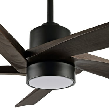 WINGBO 64 Inch DC Ceiling Fan with Lights and Remote Control, 5 Reversible Carved Wood Blades - N/A Matte Black/Walnut