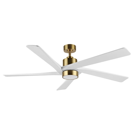 WINGBO 64 Inch DC Ceiling Fan with Lights and Remote Control, 5 Reversible Carved Wood Blades - N/A White and Gold