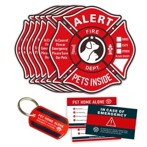 WINGKIND Pet Alert Sticker Save Our Pets Emergency Pet Inside Decal Inside The Window Static Cling Window Decals (6 Pack) with Bonus: Wallet Card & Key Tag - NO Adhesive, Removable, UV Resistant