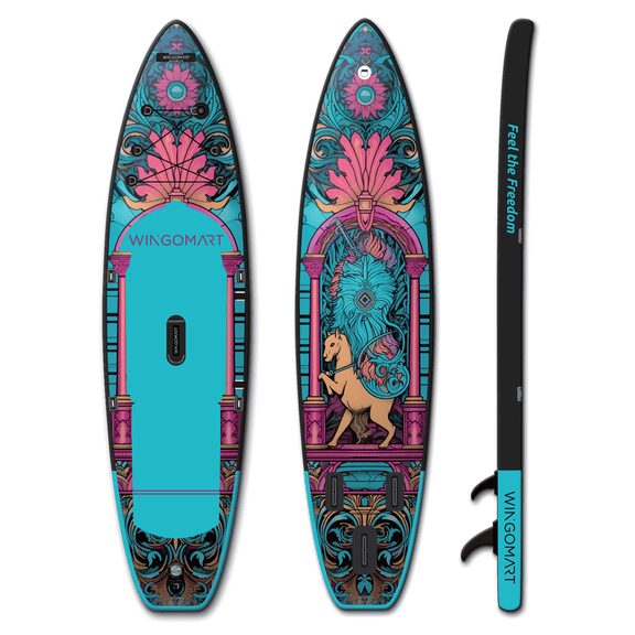 WINGOMART 11FT x 33" Super Wide Inflatable Stand Up Paddle Board, Ultra Stable Wide SUP Up to 2 people/375LB Fully equipped w/ Premium SUP Accessories - Turquoise Celestial