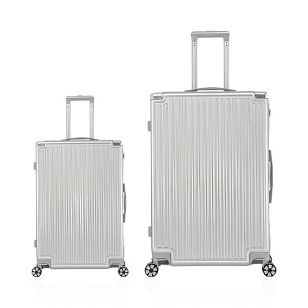 WINGOMART 2 Piece Luggage Set Lightweight Durable PC and ABS Hardside Luggage, Metallic Silver